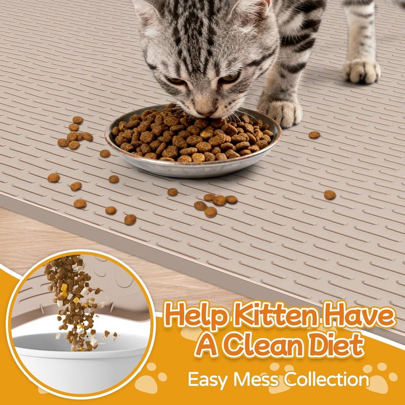 Lanstics Cat Food Mat, 40" x 28" Large Silicone Mat Cat Feeding Mat with Raised Edge Non-Slip Pet Feeding Mat for Food and Water Bowl, Easy to Clean, Floor Protection (Khaki) - Image 5